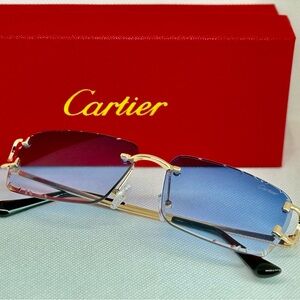 Cartier Gold Eyeglasses with Red Logo Case and Black Tips
